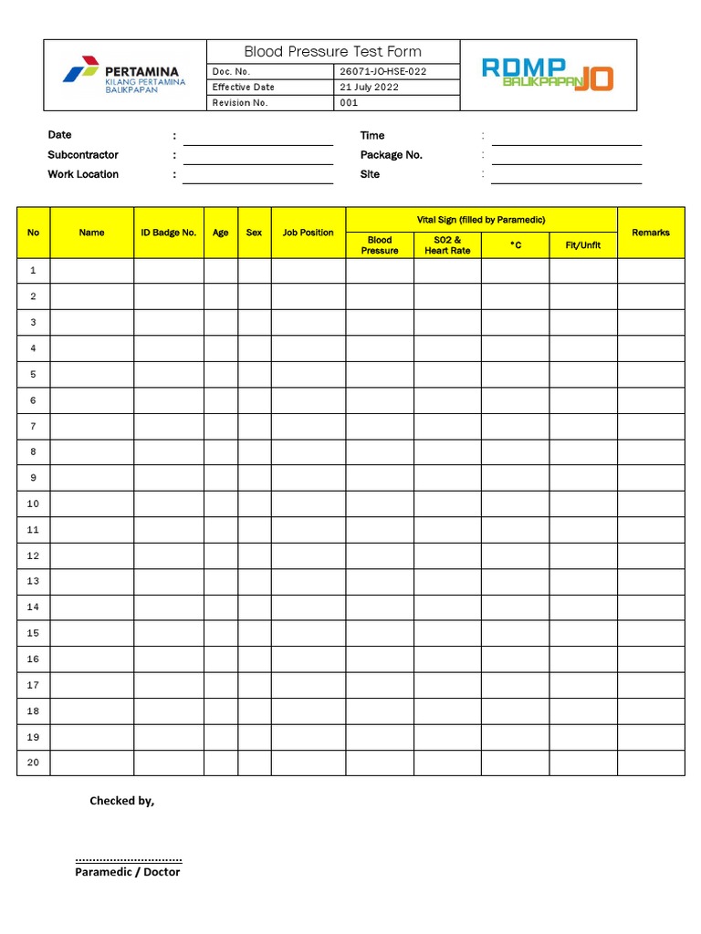 26071-JO-HSE-022-001 Blood Pressure Test Form (New) (1) | PDF