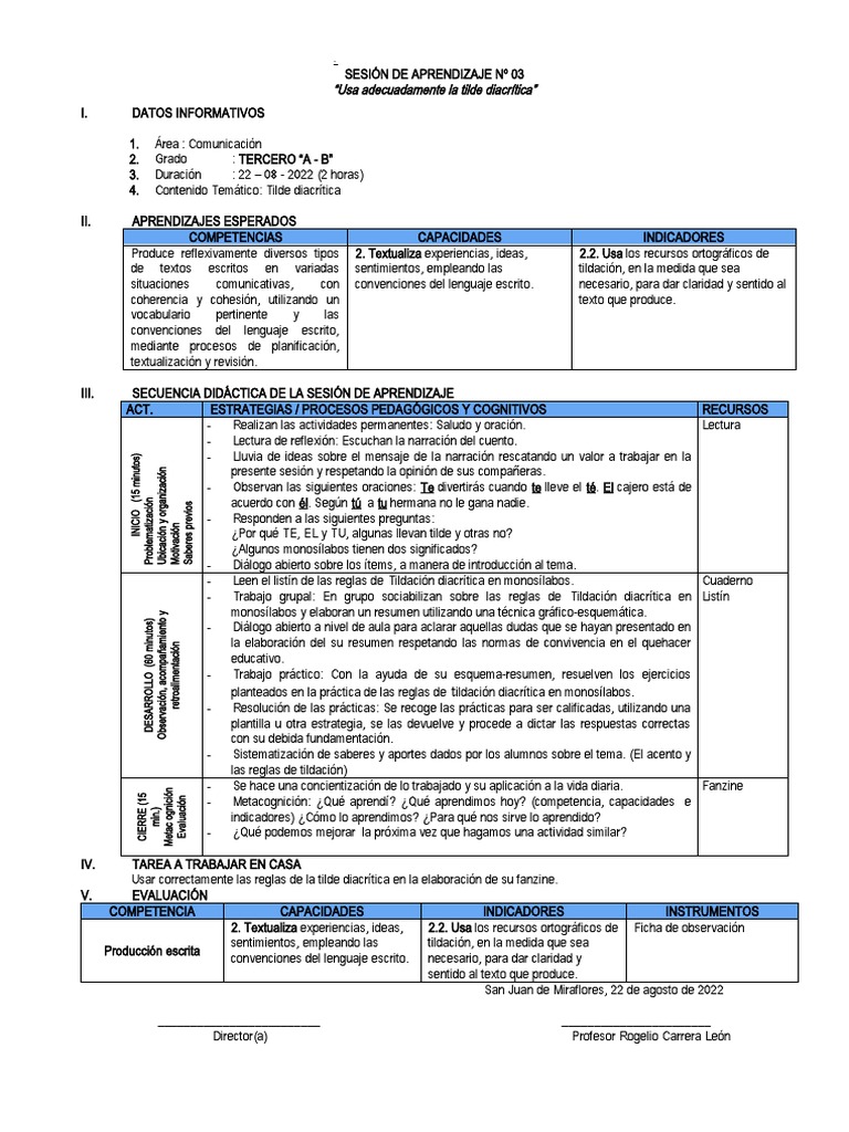 Tilde Diacrítica - 8 - 4 | PDF | Aprendizaje | Evaluación