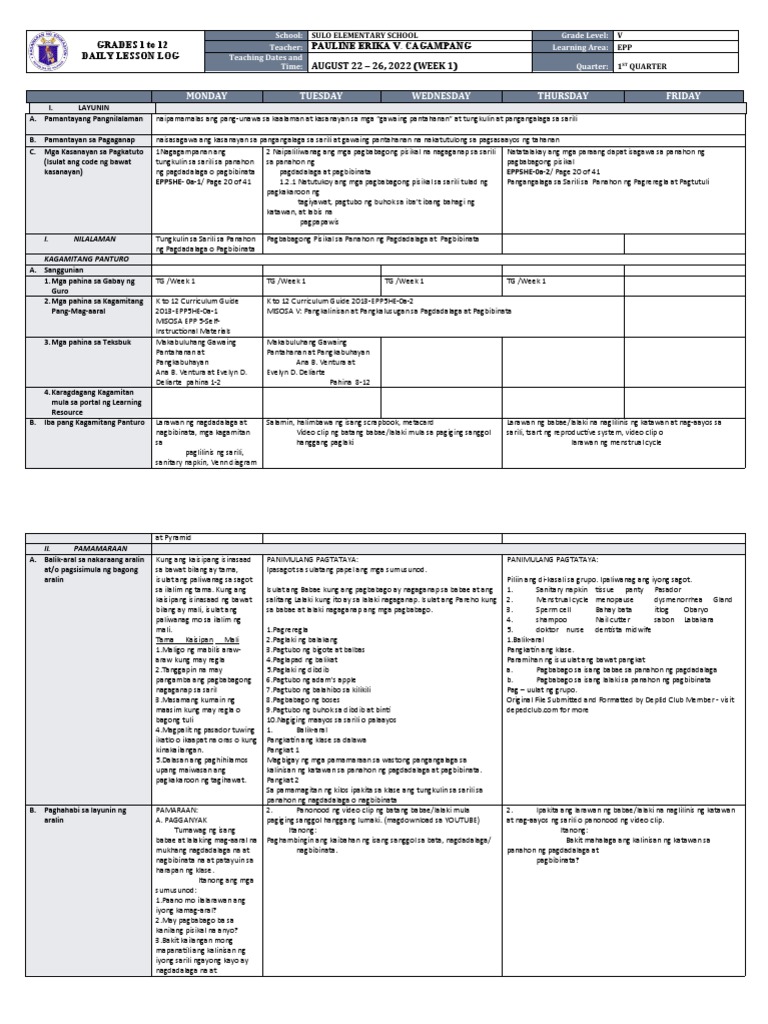 DLL - Epp 5 - Q1 - W1 | PDF