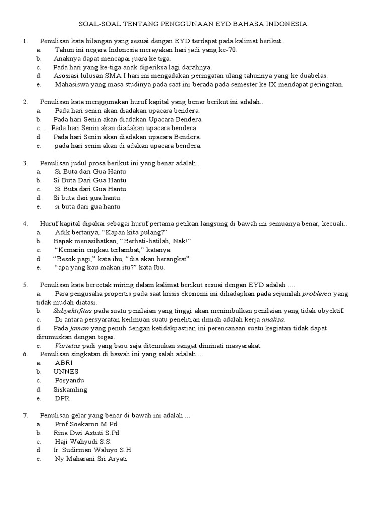 Soal-Soal EYD | PDF | Seni & Disiplin Bahasa