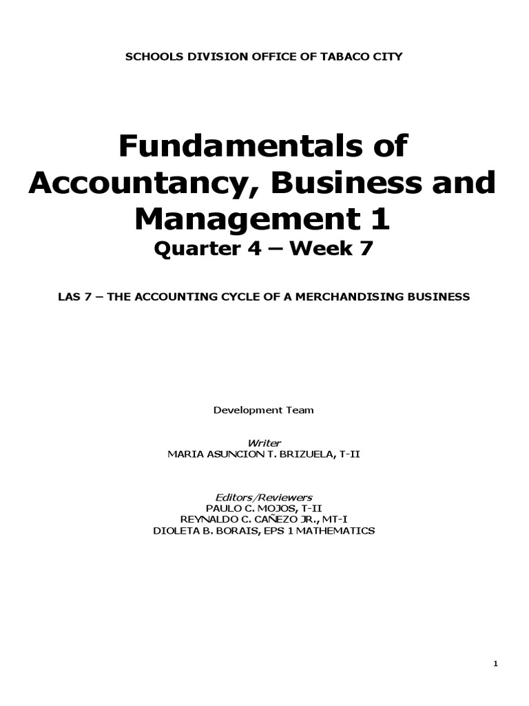 Fundamentals of Accountancy, Business and Management 1: Quarter 4 ...