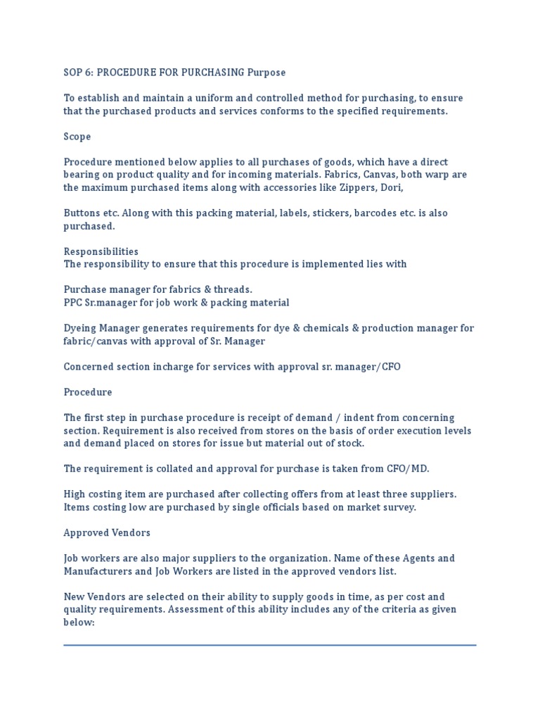 Procedure For Purchasing Materials And Services To Ensure Quality And
