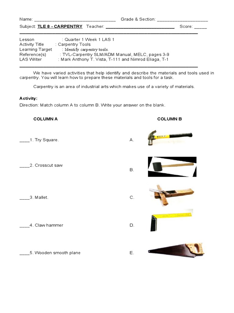 CarpentryQ1 W1Las1 & 2 PDF Carpentry Building Engineering