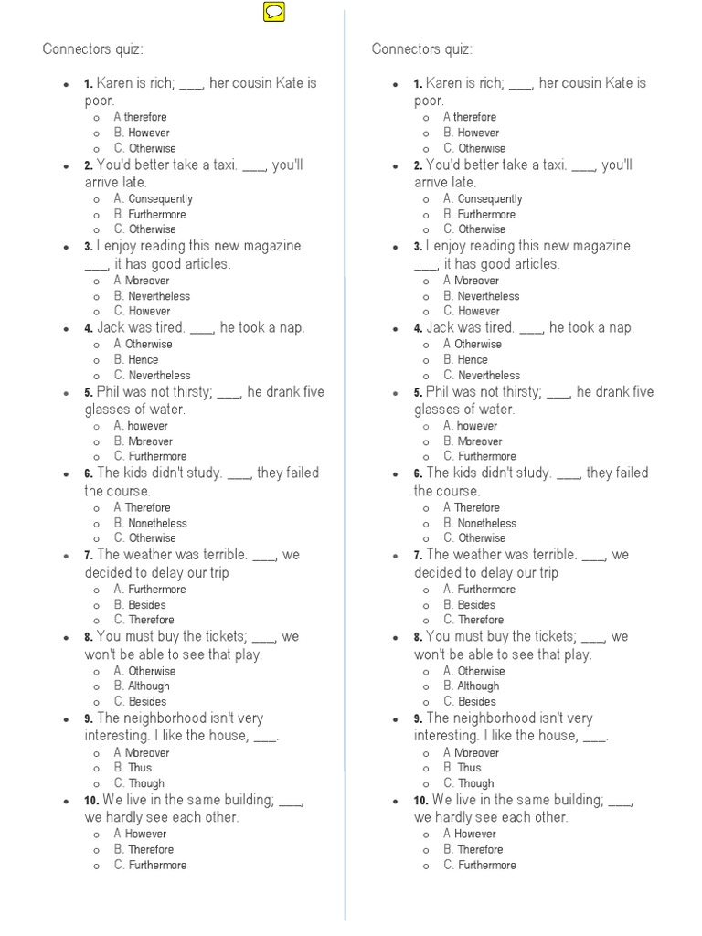 Connectors Quiz PDF