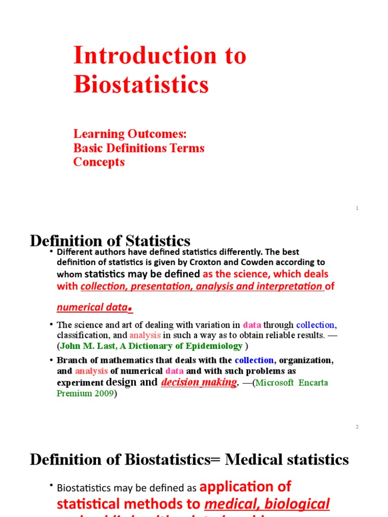 lec 01 Introduction to Biostatistics | PDF | Statistics | Biostatistics