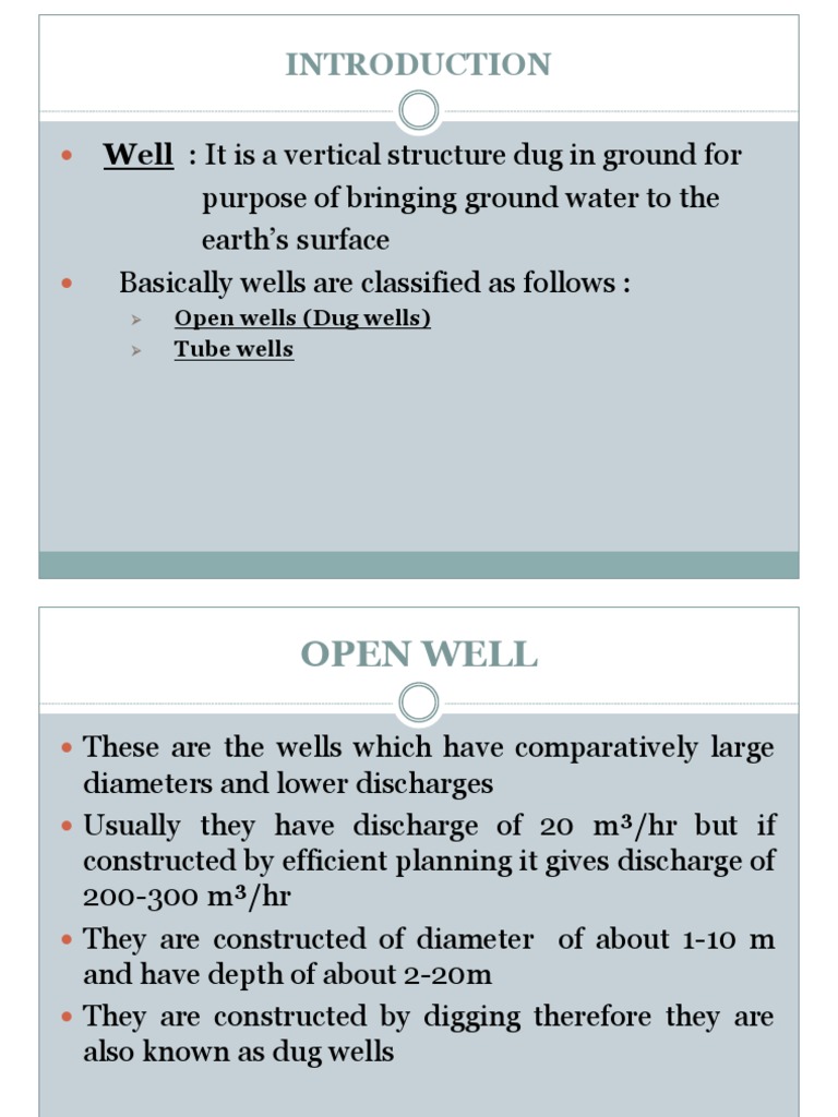Classification and Types of Open Wells and Tube Wells A Comprehensive