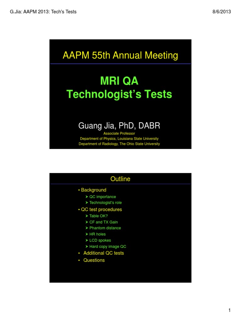 MRI QA Test | PDF | Magnetic Resonance Imaging | Imaging