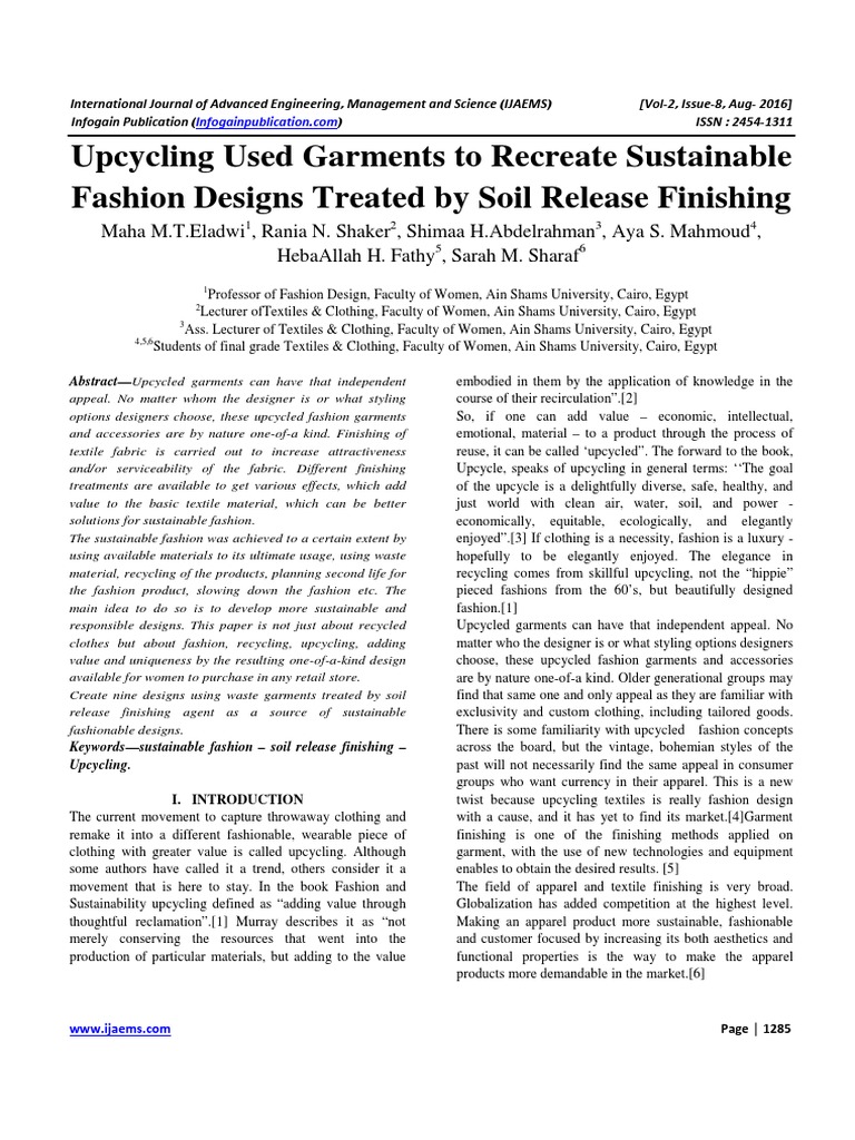 Upcycling Garments for Sustainable Fashion | PDF | Clothing | Fashion