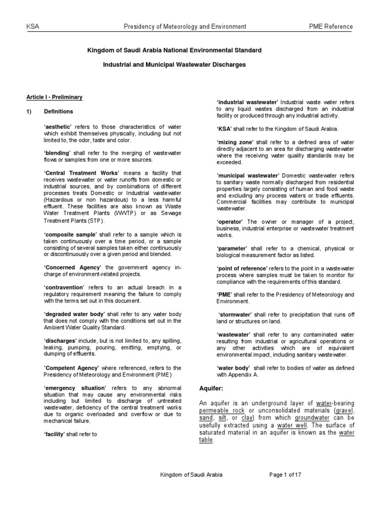 Wastewater Discharge Standards KSA | PDF | Aquifer | Sewage
