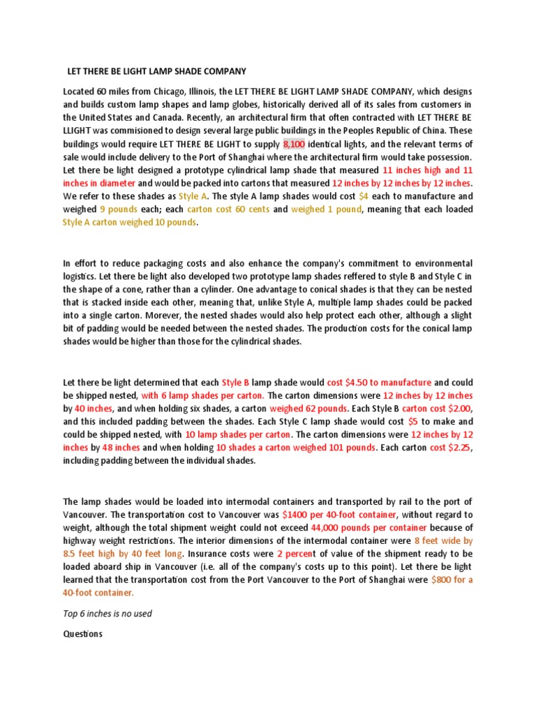 Let There Be Light Lamp Shade Company PDF Cargo Transport