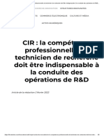 CIR: La Compétence Professionnelle Du Technicien de Recherche Doit Être Indispensable À La Conduite Des Opérations de R&D