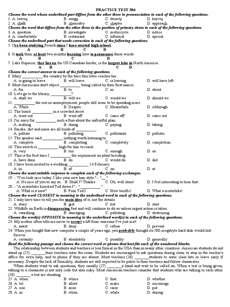 Practice Test 304 PDF Sea Oceans