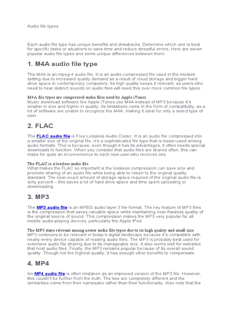 M4A File Types Are Compressed Audio Files Used by Apple Itunes | PDF ...