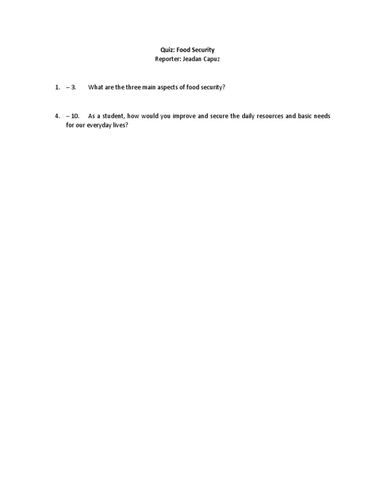 Food Security Quiz for Students | PDF | Self-Improvement | Wellness
