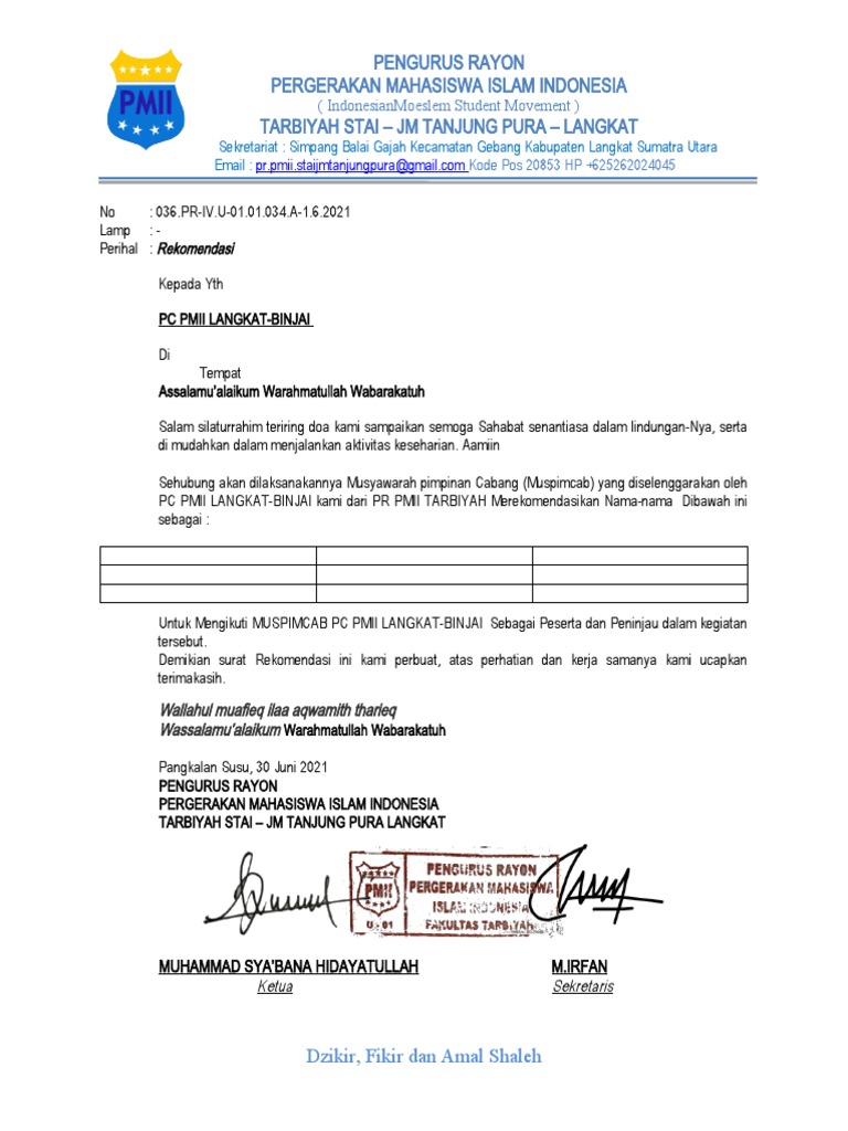 Surat Rekomendasi Pdf