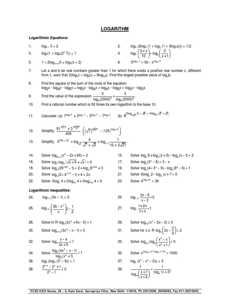 Logarithmic Equations and Solutions | PDF | Logarithm | Mathematical ...