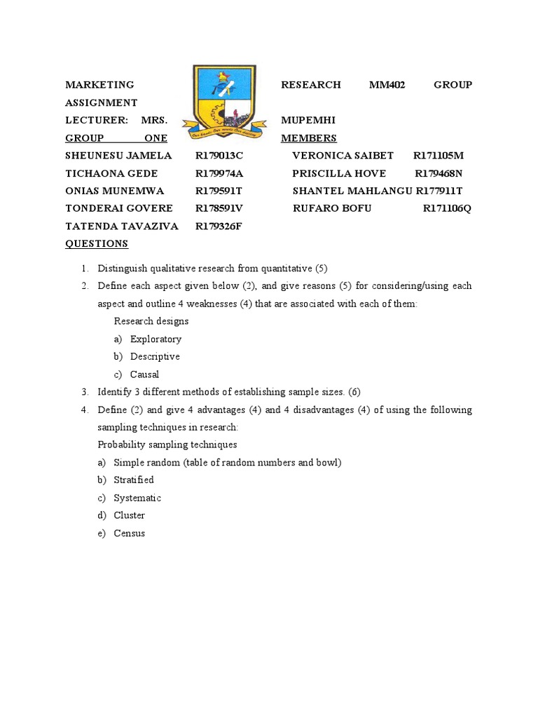 Group 1 Mm402 First Assignment Pdf Sampling Statistics Statistics