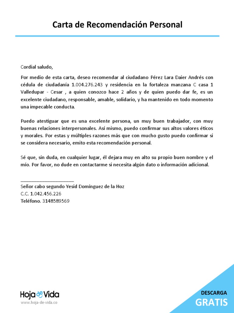 Carta de Recomendación Personal | PDF