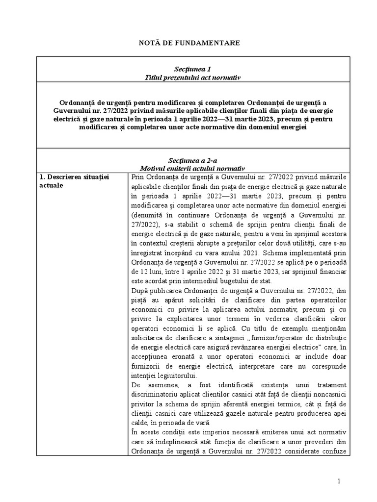 Nota de Fundamentare OUG Modificare OUG 27 Din 2022 PDF
