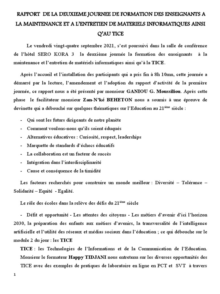 Rapport sur la formation TICE 2021 | PDF | Sciences sociales | Art