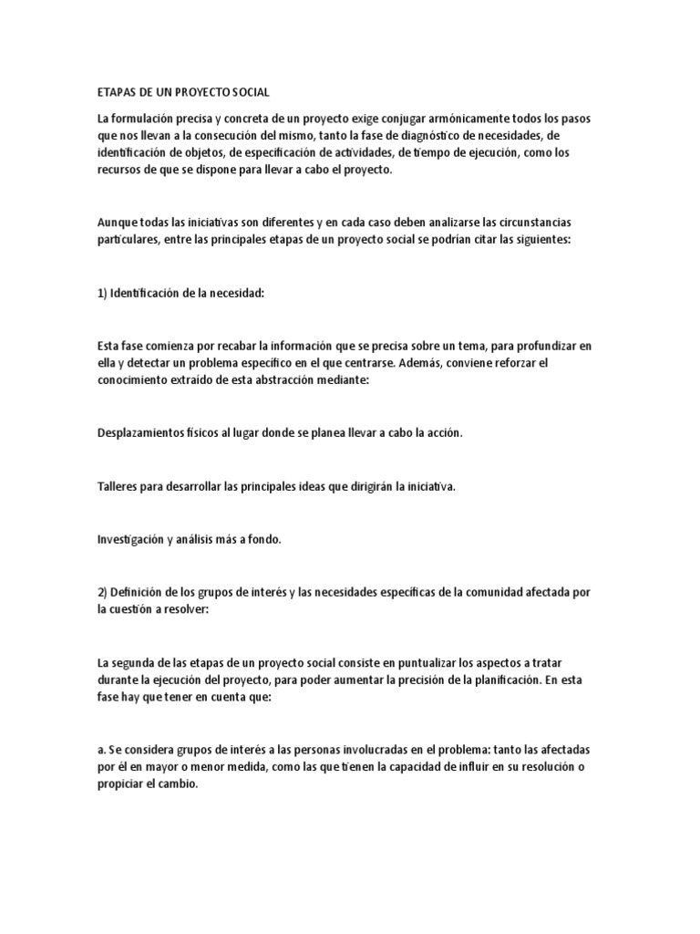 Fases de un Proyecto Social | PDF | Planificación | Gestión de proyectos
