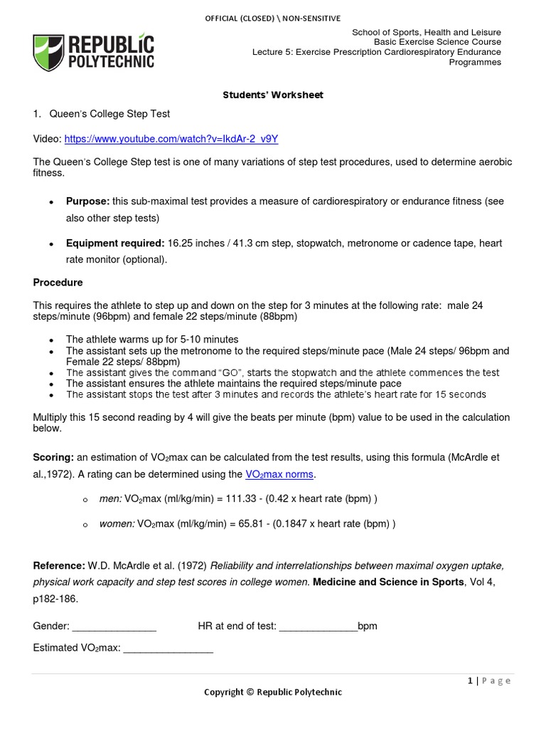 BES Course Lecture 5 Exercise Prescription Cardiorespiratory Endurance