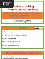 Academic Writing - 3 - The Development of A Paragraph