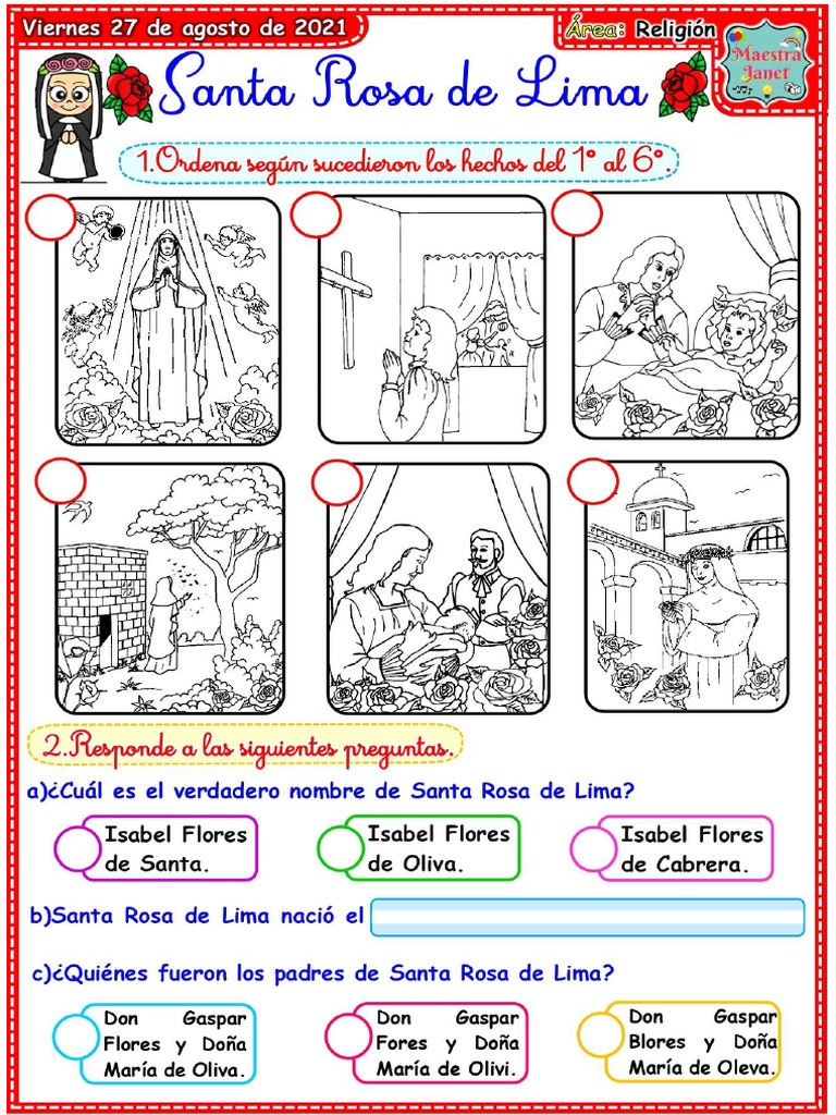 Ficha de Santa Rosa de Lima 2° Grado | PDF