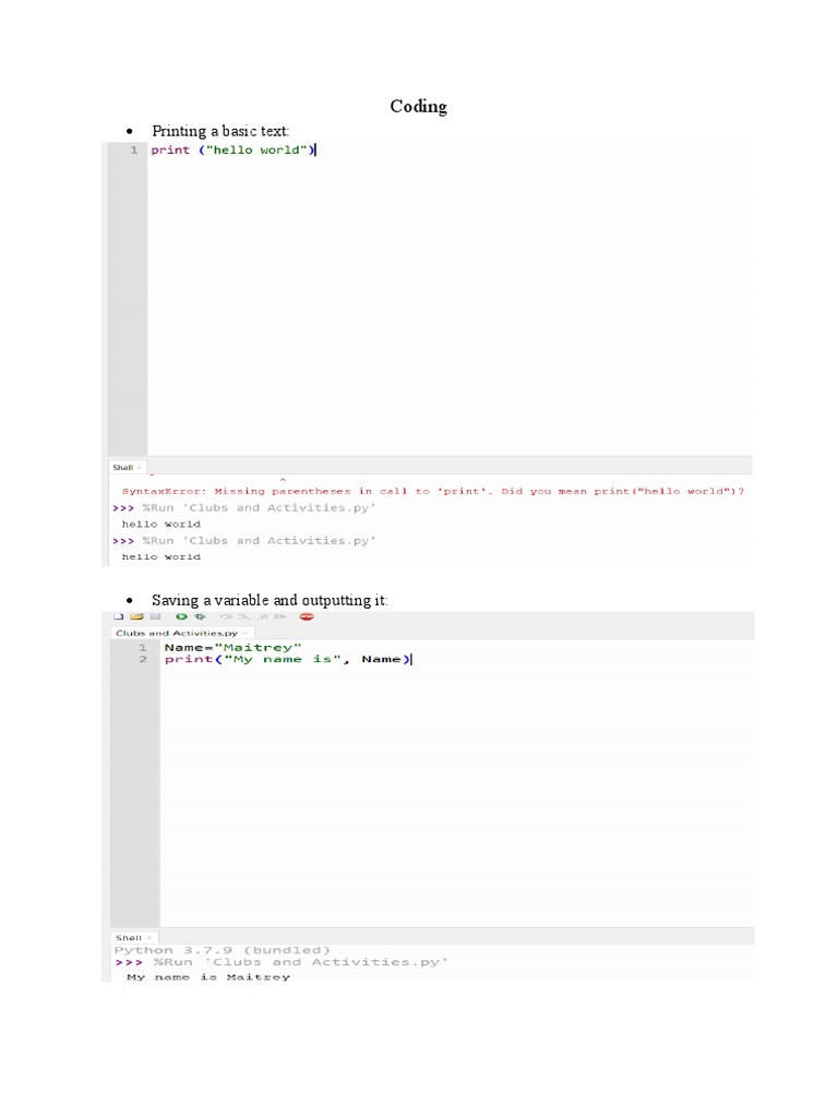 Coding - Python - Clubs and Activities | PDF
