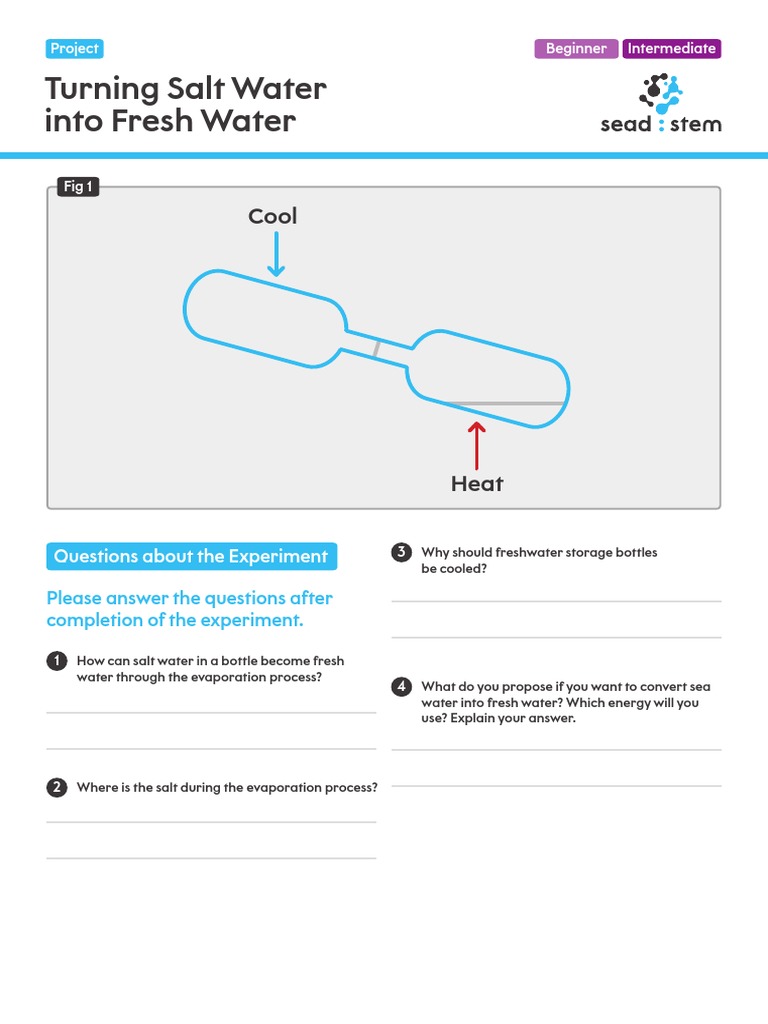SEADSTEM Turning Salt Water Into Fresh Water Worksheet 1 | PDF