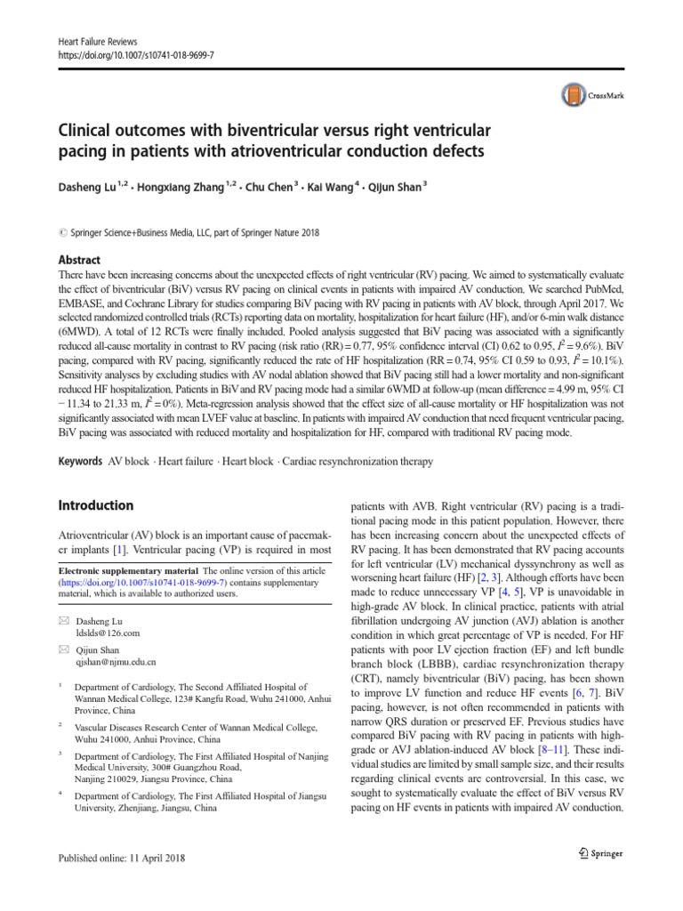Clinical With Biventricular Versus Right Ventricular Pacing in
