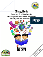 English: Quarter 3 - Module 3: Distinguish Between General and Specific Statement