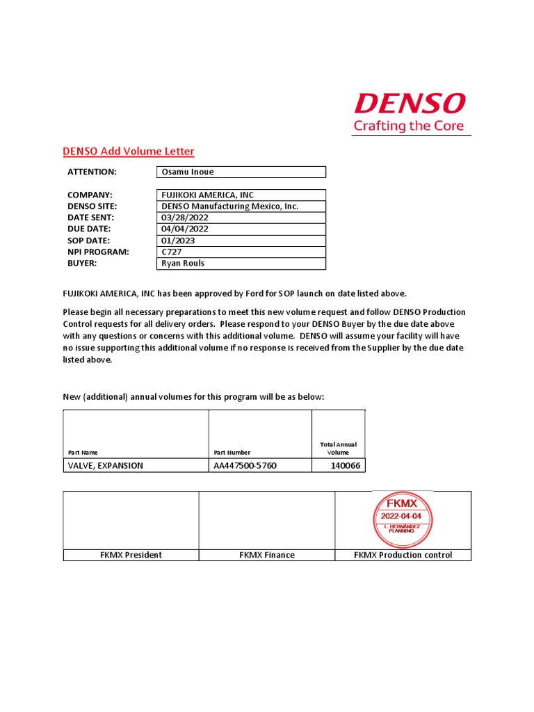 DNMX Add Volume Letter - C727 | PDF | Business | Finance & Money Management