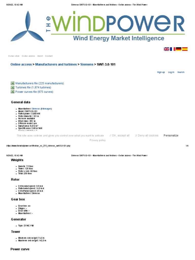 Siemens SWT-3.0-101 - Manufacturers and Turbines - Online Access - The ...