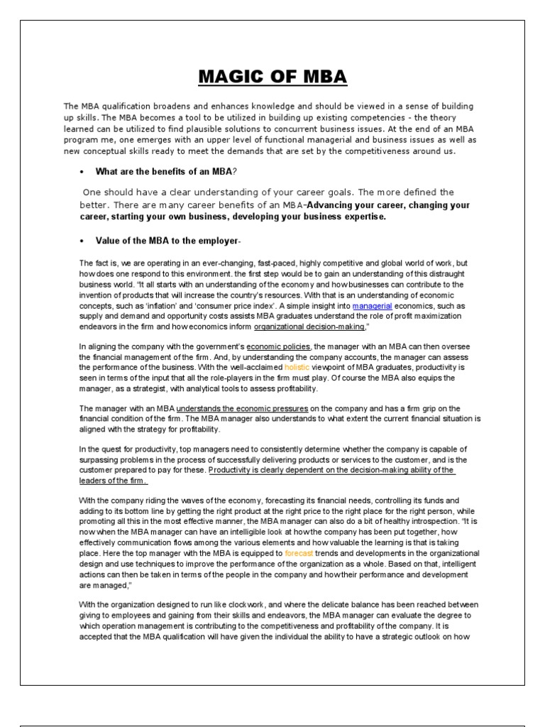 Benefits and Impact of an MBA | PDF | Master Of Business Administration ...