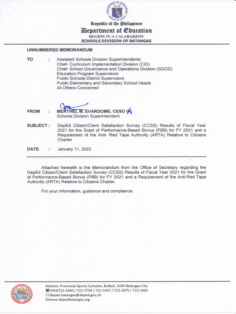 Deped citizenclient satisfaction survey ccss results of fiscal year