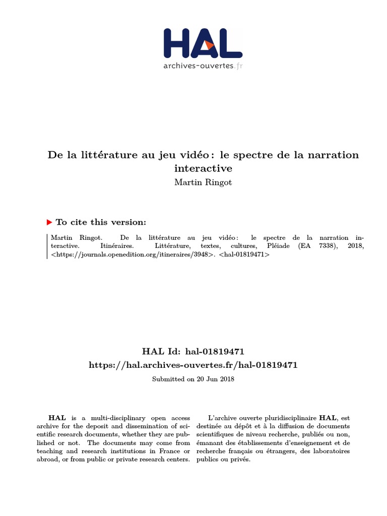 Narration interactive : littérature et jeux | PDF | Hypertexte | Romans