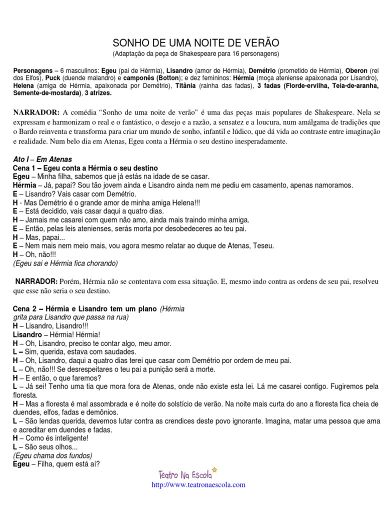 Sonho de Uma Noite de Verão - Versão Modificada | PDF | Sonho de uma Noite  de Verão, image size:768x1024