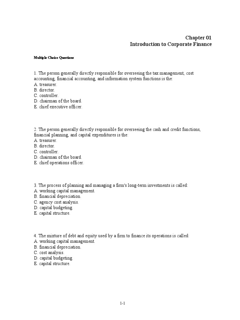 Quiz chapter 1 introduction to corporate finance pdf partnership