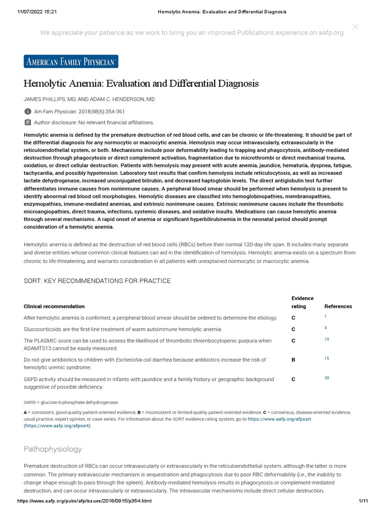 Hemolytic Anemia - Evaluation and Differential Diagnosis | PDF | Anemia ...