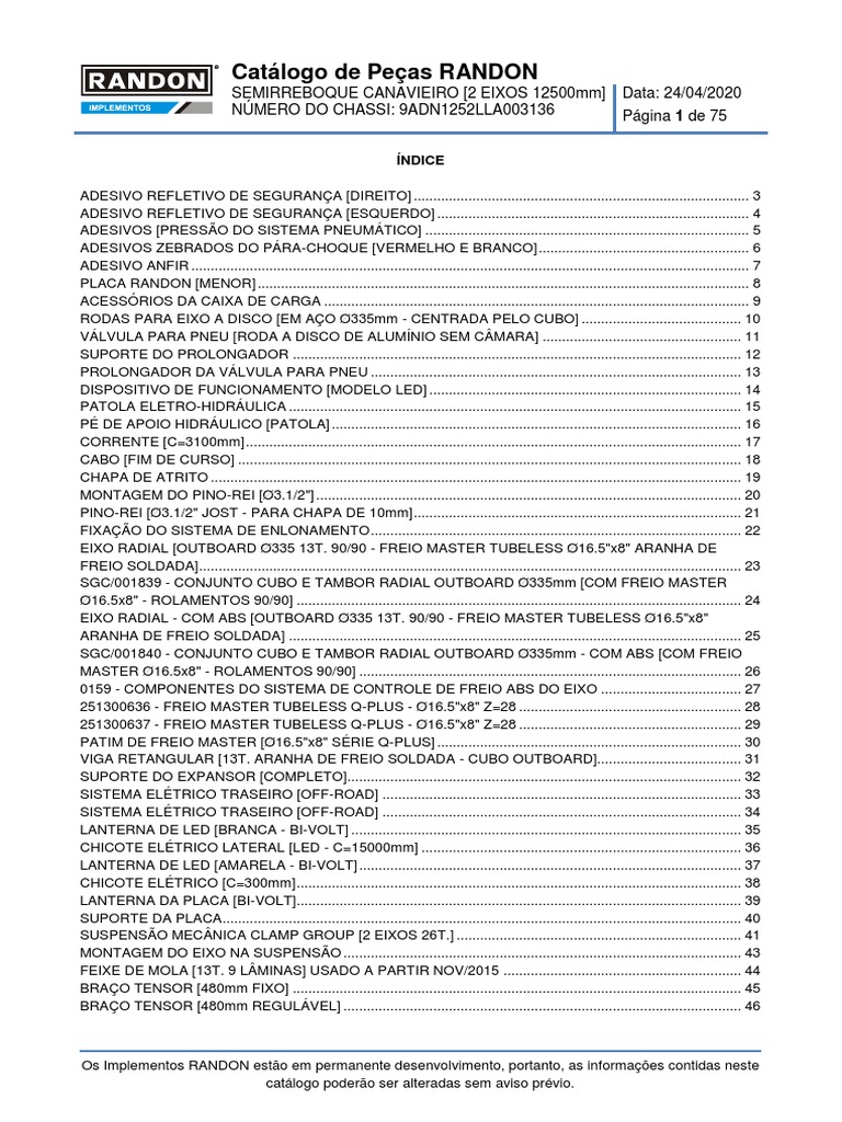 Catálogo de Peças RANDON para Semirreboque Canavieiro de 2 Eixos | PDF ...