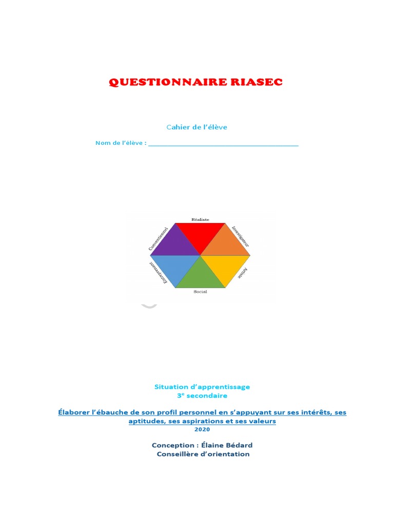 Questionnaire RIASEC pour l'orientation | PDF | Science | Physique