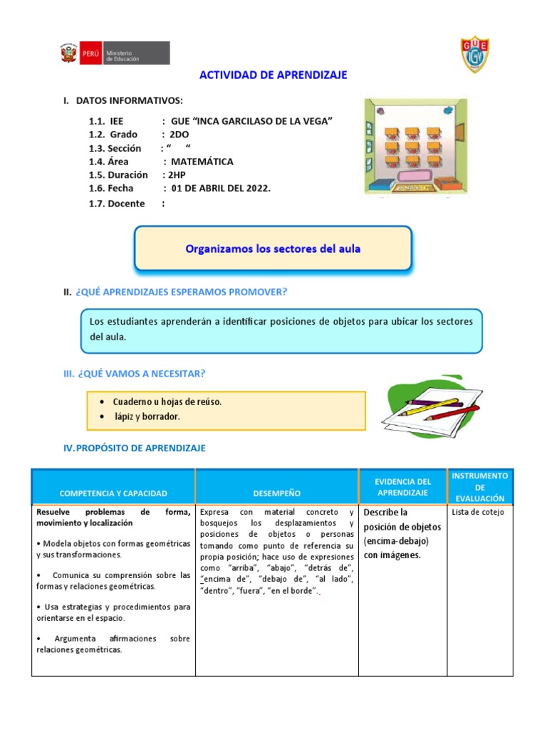 D3 A1 SESIÓN Organizamos Los Sectores Del Aula | PDF | Salón de clases ...