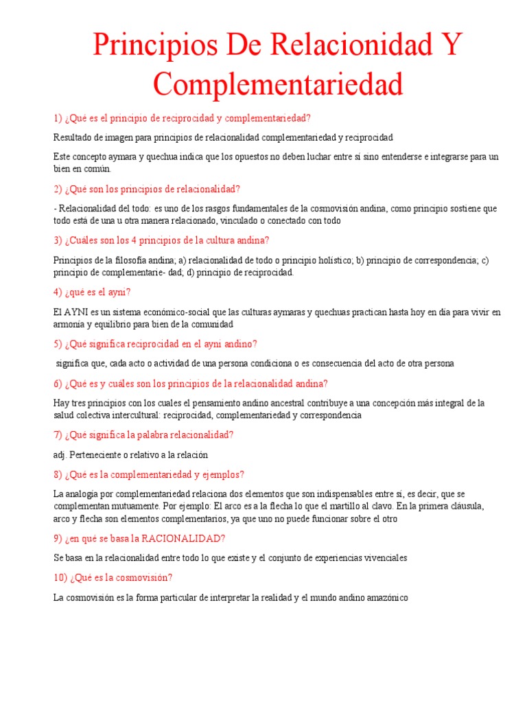 Principios Andinos de Relacionalidad y Complementariedad | PDF ...