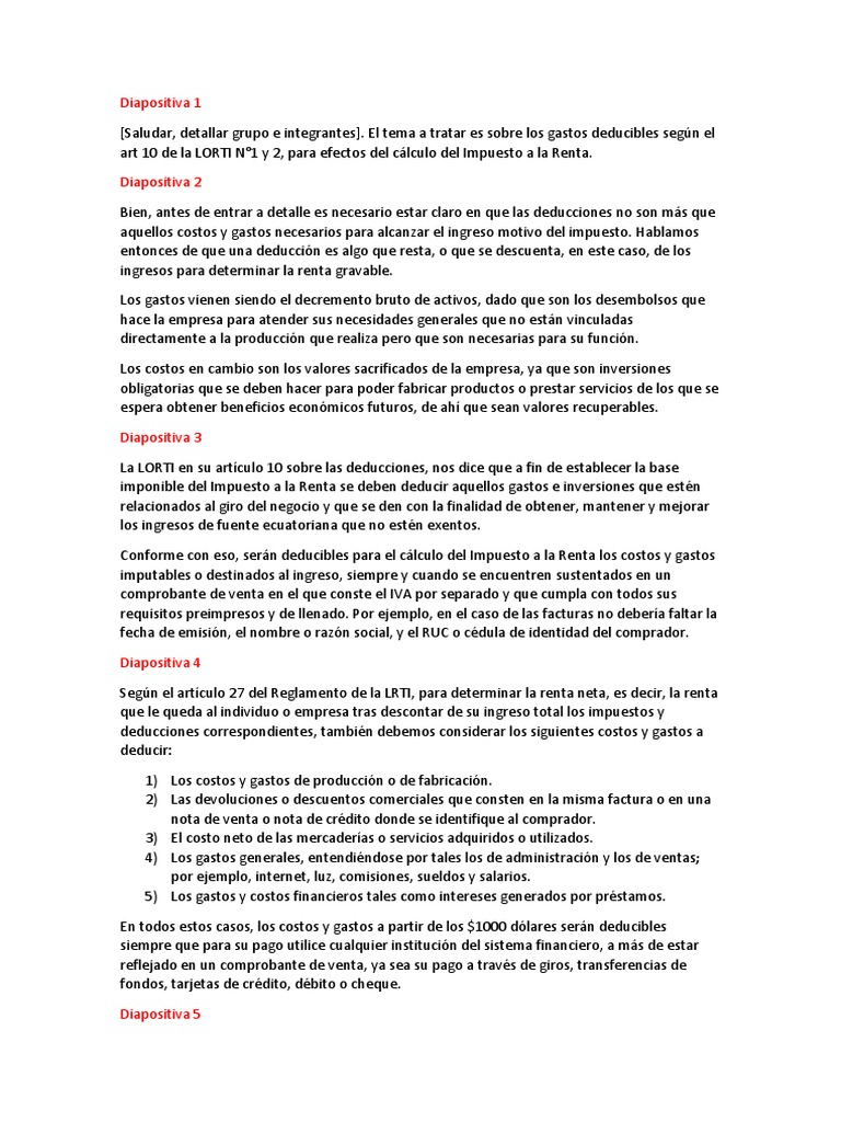 Gastos No Deducibles en Ecuador | PDF | Arrendamiento | Impuesto sobre ...