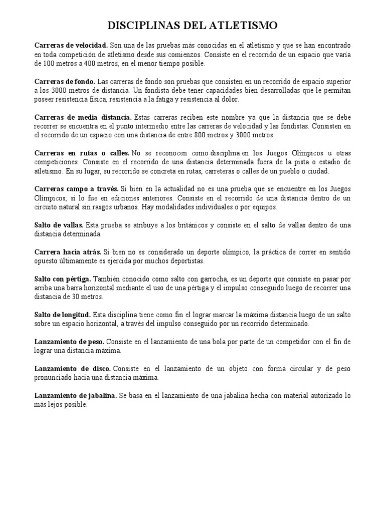 Disciplinas Del Atletismo | PDF | Deporte del atletismo | Deportes