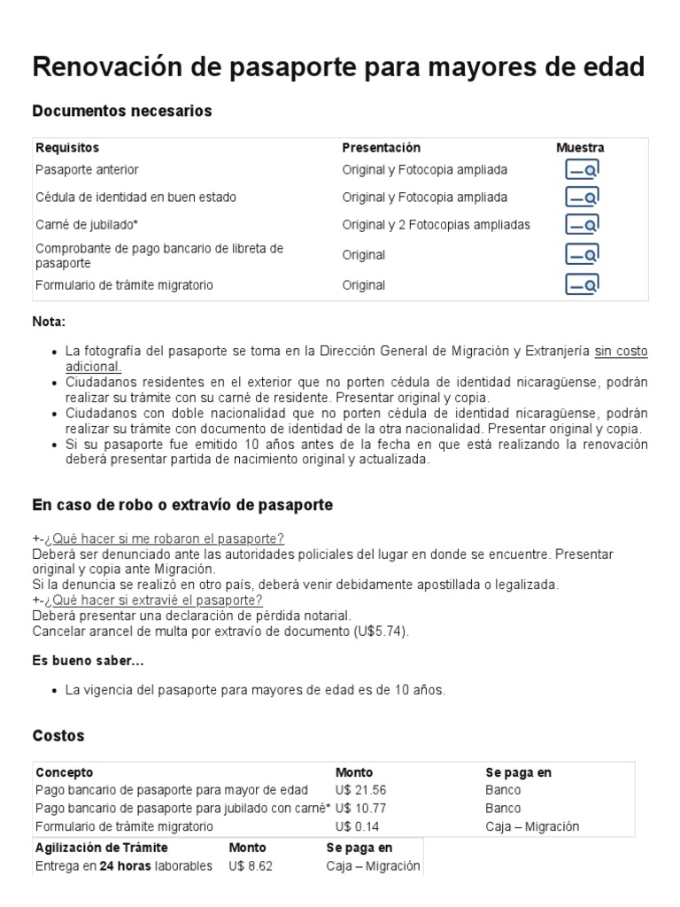 Renovación de Pasaporte para Mayores de Edad - Dirección General de