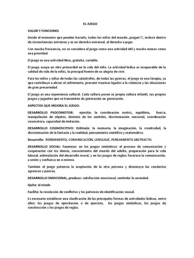 Beneficios del Juego en la Niñez | PDF | Las emociones | Pensamiento