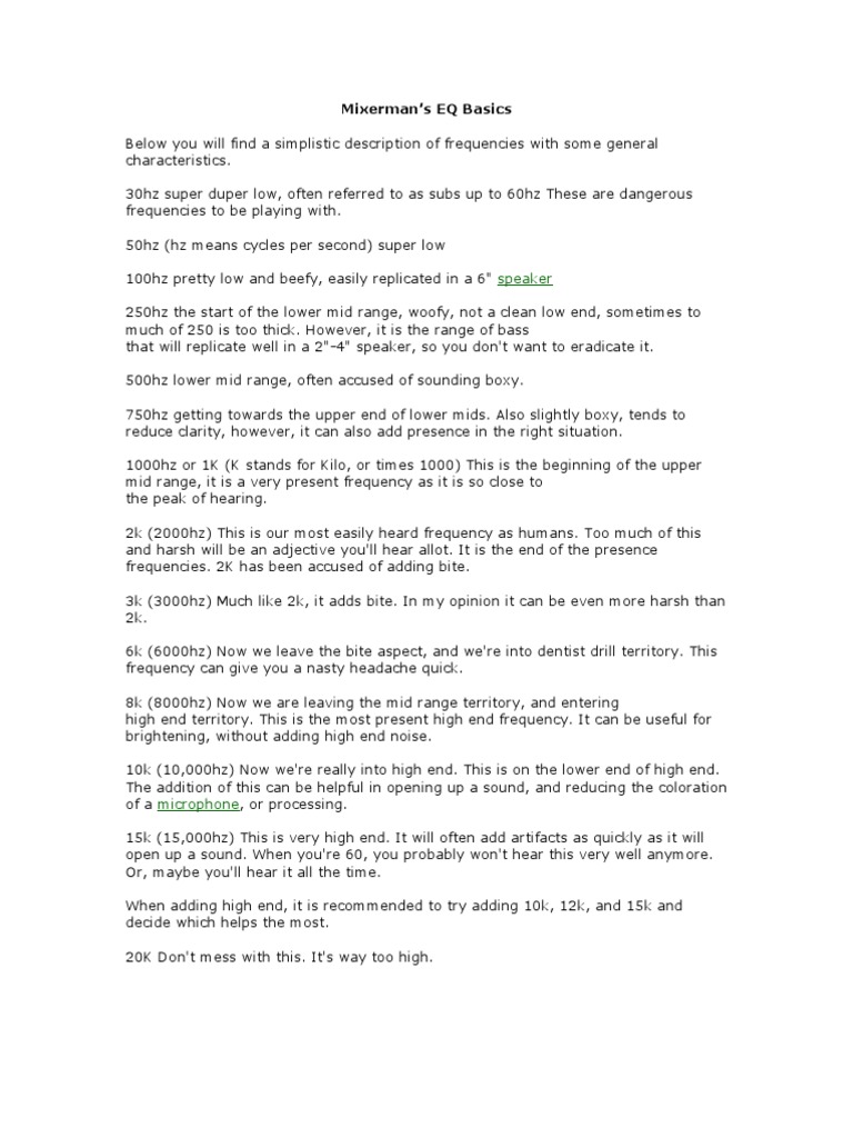 Eq Guide Pdf Equalization Audio Hearing