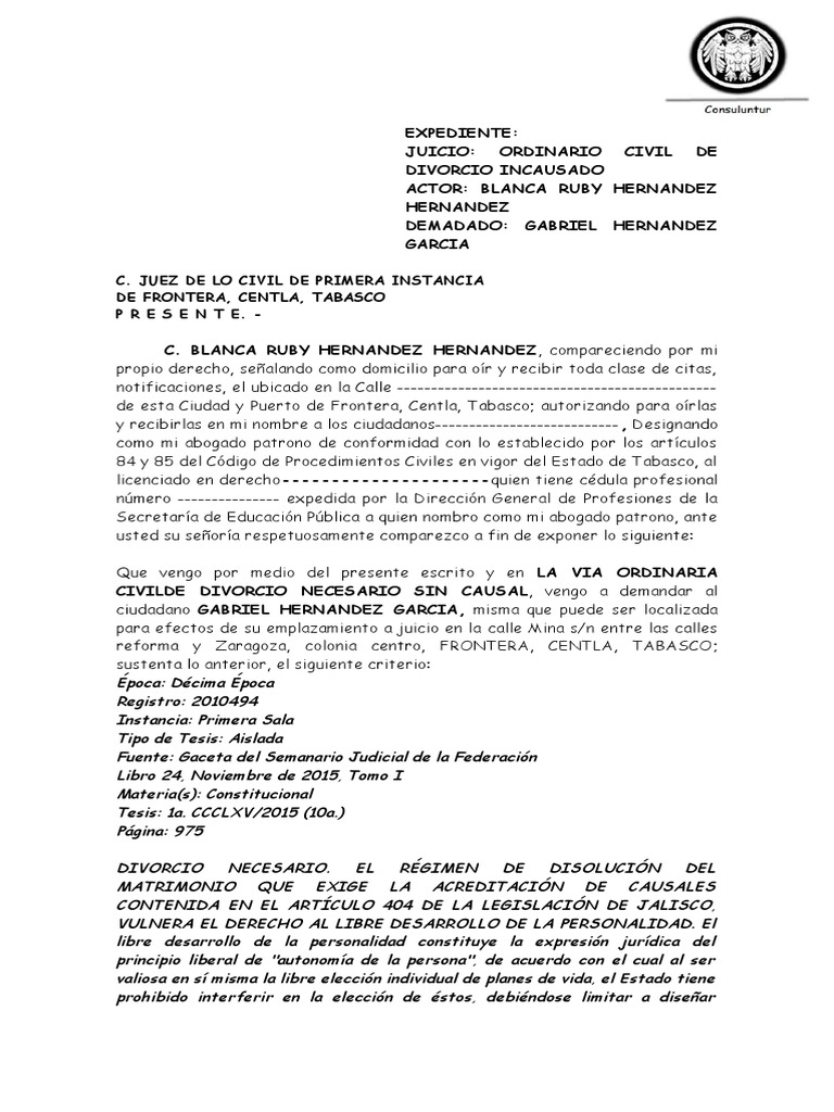 Formato De Divorcio Incausado Pdf Divorcio Caso De Ley